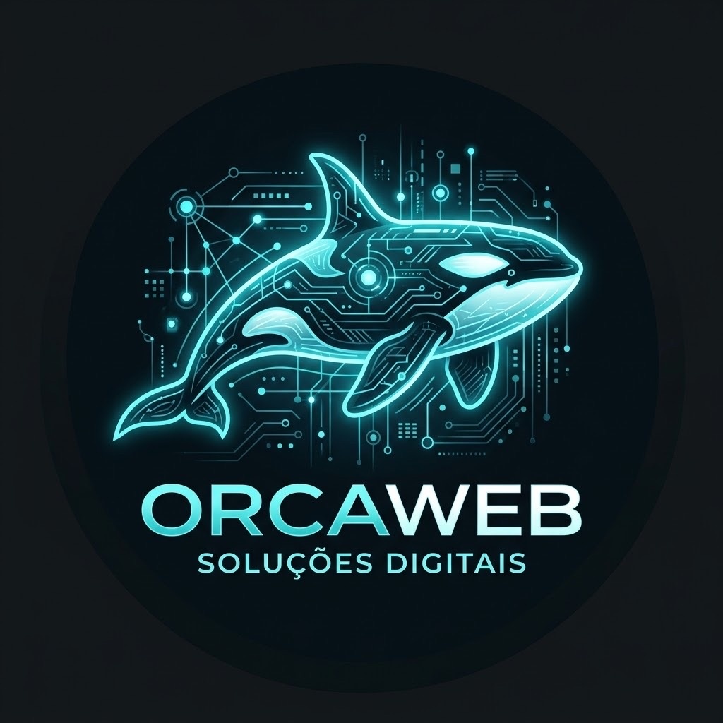Logotipo da OrcaWeb: orca com circuitos em ciano